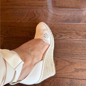 Veronica Beard Cream Floral Wedges